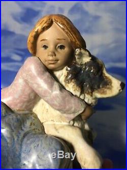 HTF Retired Lladro A Big Hug! Gres Porcelain Girl & Dog Figurine #2200 EUC