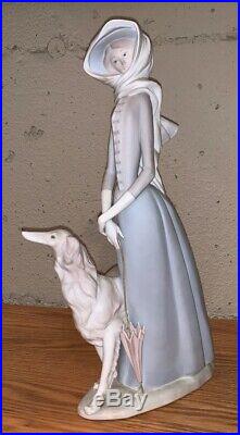 HUGE 15.5 RETIRED MINT LLADRO LADY WOMAN WALKING AFGHAN HOUND DOG With PARASOL