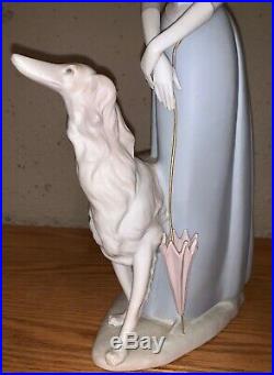 HUGE 15.5 RETIRED MINT LLADRO LADY WOMAN WALKING AFGHAN HOUND DOG With PARASOL
