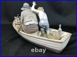 HUGE! LLADRO #5215 SPAIN FISHING WithGRANDPA PORCELAIN FIGURINE BOY DOG BOAT