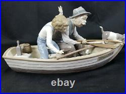 HUGE! LLADRO #5215 SPAIN FISHING WithGRANDPA PORCELAIN FIGURINE BOY DOG BOAT