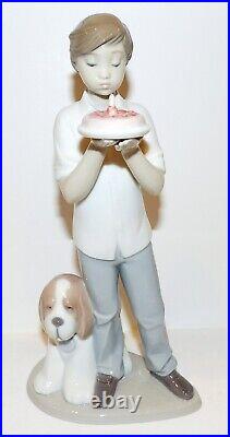 Htf Nao Lladro Porcelain A Birthday Wish #1738 Boy With Cake & Dog 10 Figurine