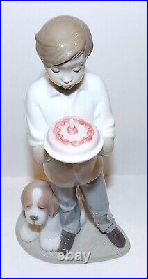 Htf Nao Lladro Porcelain A Birthday Wish #1738 Boy With Cake & Dog 10 Figurine