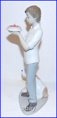 Htf Nao Lladro Porcelain A Birthday Wish #1738 Boy With Cake & Dog 10 Figurine