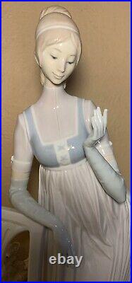 Huge 19 Vintage Lladro Figurine, Lady Empire #1416 Woman by Chair with Dog