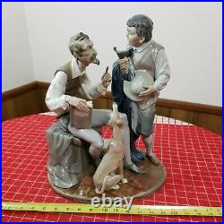 Huge Lladro Don Quixote & Sancho Panza With Puppy Dog Figurine # 4998 As Is Read
