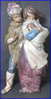 LLADRO 1279 Facing the Wind BOY, GIRL, DOG GRES FINISH Retired 2001 Large 14