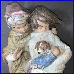 LLADRO 1279 Facing the Wind BOY, GIRL, DOG GRES FINISH Retired 2001 Large 14