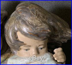 LLADRO 1279 Facing the Wind BOY, GIRL, DOG GRES FINISH Retired 2001 Large 14