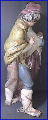 LLADRO 1279 Facing the Wind BOY, GIRL, DOG GRES FINISH Retired 2001 Large 14