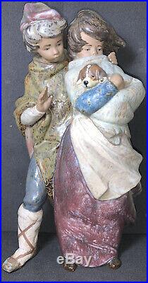 LLADRO 1279 Facing the Wind BOY, GIRL, DOG GRES FINISH Retired 2001 Large 14