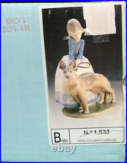 LLADRO 1533 Not So Fast Retired Rare Girl with Dog On Leash w Original Blue Box