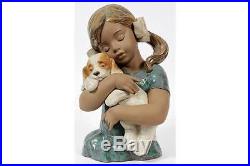 LLADRO #2355 Gabriela Girl with Dog Puppy Gres Mint with Base