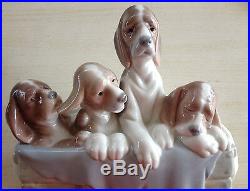 LLADRO 4 Beagle Puppies Dogs in a Basket Mint Condition