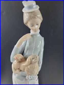 LLADRO #4893 A Walk With The Dog Woman with Small Dog & Umbrella 1974 Marking