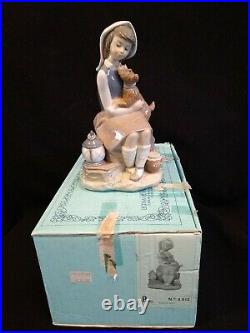 LLADRO #4910 Girl Sitting with Dog and Lantern Glossy with Original Box