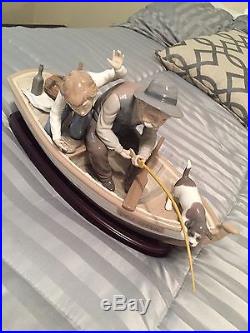 LLADRO 5215 Fishing with Gramps Grandpa, Boy & Dog in Row Boat Orig $1250