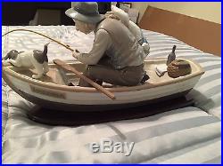 LLADRO 5215 Fishing with Gramps Grandpa, Boy & Dog in Row Boat Orig $1250