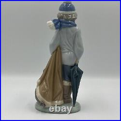 LLADRO #5220 WINTER Glazed Porcelain Figurine Boy With Dog RETIRED Signed