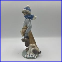 LLADRO #5220 WINTER Glazed Porcelain Figurine Boy With Dog RETIRED Signed