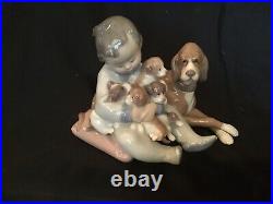 LLADRO #5456 NEW PLAYMATES Boy with dogs