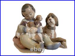 LLADRO 5456 Porcelain Figurine New Playmates Boy Dogs Baby Puppies 5 MINT