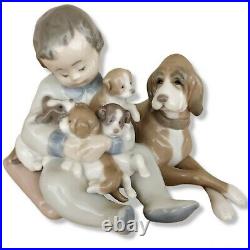 LLADRO 5456 Porcelain Figurine New Playmates Boy Dogs Puppies Glossy 7th Mark