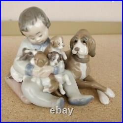LLADRO 5456 Porcelain Figurine New Playmates Boy Dogs Puppies Glossy 7th Mark