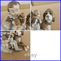 LLADRO 5456 Porcelain Figurine New Playmates Boy Dogs Puppies Glossy 7th Mark