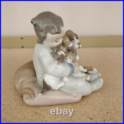 LLADRO 5456 Porcelain Figurine New Playmates Boy Dogs Puppies Glossy 7th Mark