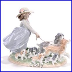 LLADRO 6784-BOXED Puppy Parade-Girl Walking Dogs and Puppies Porcelain Figurine