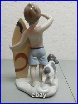 LLADRO #8110 SURF'S UP Boy with Surfboard and Dog Mint