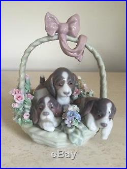 LLADRO A LITTER OF LOVE # 1441 DOGS & PUPPIES In BASKET ORIGINAL BOX