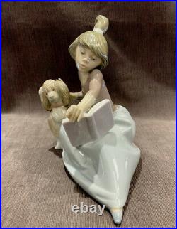 LLADRO A Lesson Shared Girl Reading Book To Dog #5475 Gloss Finish RETIRED