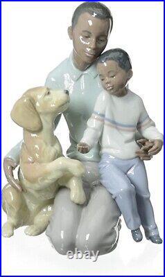 LLADRO A MOMENT TO REMEMBER FAMILY FIGURINE Father and Son WithDog Brand New L6815
