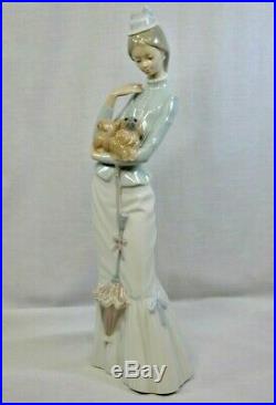 LLADRO A Walk With The Dog # 4893 with Original Box Woman with Pekingese Dog (WRN)