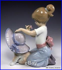 LLADRO AN ELEGANT TOUCH #6862 GIRL & PUPPY DOG WEARING HAT With FLOWERS MIB