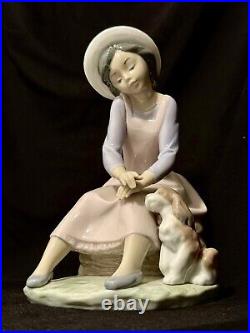 LLADRO BY MY SIDE Porcelain Figurine #7645 Girl Sitting WithDog Spain MINT