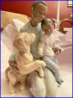 LLADRO Black Legacy - Father, Son, and Dog A MOMENT TO REMEMBER Excellent