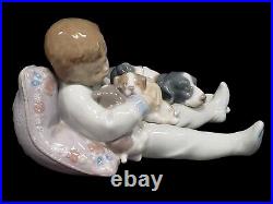 LLADRO Boy with Dog and Puppies Figurine #1535 Sweet Dreams