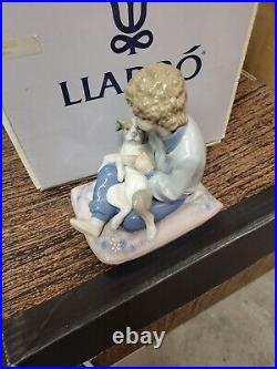 LLADRO Caress and Rest Girl Petting Dog Retired Porcelain Figurine #1246
