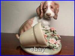 LLADRO Collectors Series #7672 It Wasn't Me Dog/Spaniel Flowerpot, RV $585 MINT