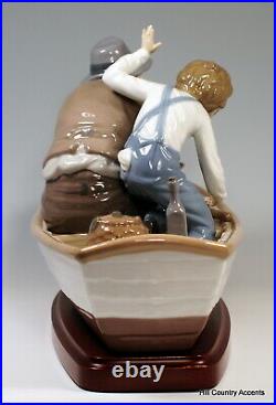 LLADRO FISHING WITH GRAMPS withBASE #5215 GRANDPA, BOY, DOG IN A BOAT $1,250