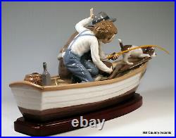 LLADRO FISHING WITH GRAMPS withBASE #5215 GRANDPA, BOY, DOG IN A BOAT $1,250