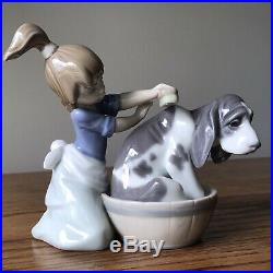 LLADRO Figurine 5455 BASHFUL BATHER, Mint, Girl Giving Dog a Bath