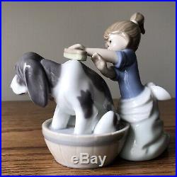 LLADRO Figurine 5455 BASHFUL BATHER, Mint, Girl Giving Dog a Bath