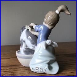 LLADRO Figurine 5455 BASHFUL BATHER, Mint, Girl Giving Dog a Bath