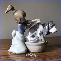 LLADRO Figurine 5455 BASHFUL BATHER, Mint, Girl Giving Dog a Bath