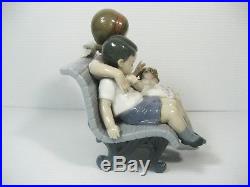 LLADRO Figurine #6446 SURROUNDED BY LOVE Boy & Girl, Dog, Bird Sitting on Bench