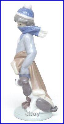 LLADRO Figurine Porcelain Winter Boy Scarf Umbrella Dog Ornament 1983